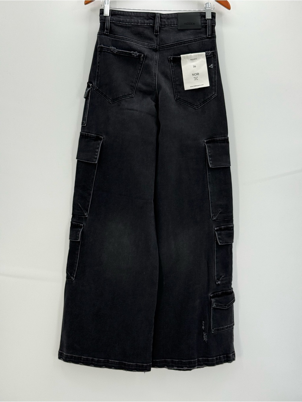 Hidden Nori High Rise Super Wide Leg Cargo Jeans Dark Wash Denim Statement Pants - Picture 8 of 11
